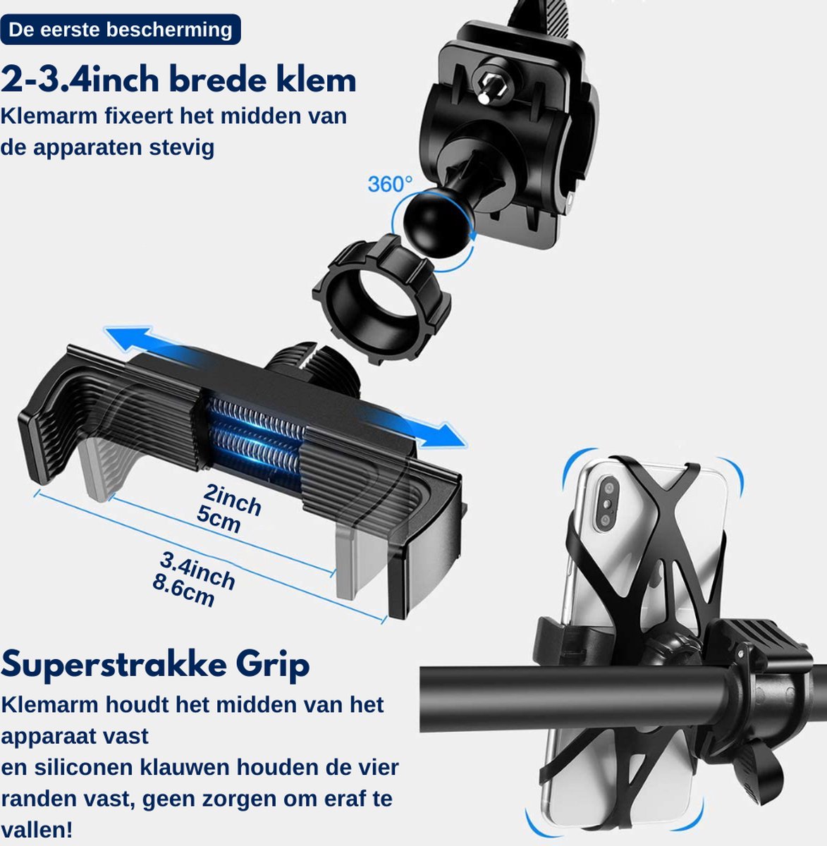 Kreezi XR12 PRO Mobiele telefoonhouder fiets tot 6.8 inch - Zwart - GSM - Fietshouder