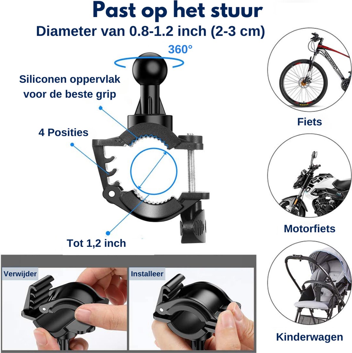 Kreezi XR12 PRO Mobiele telefoonhouder fiets tot 6.8 inch - Zwart - GSM - Fietshouder