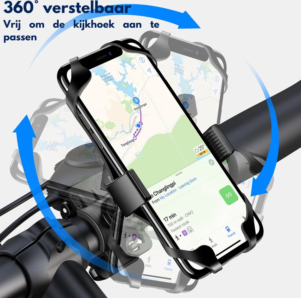 Kreezi XR12 PRO Mobiele telefoonhouder fiets tot 6.8 inch - Zwart - GSM - Fietshouder