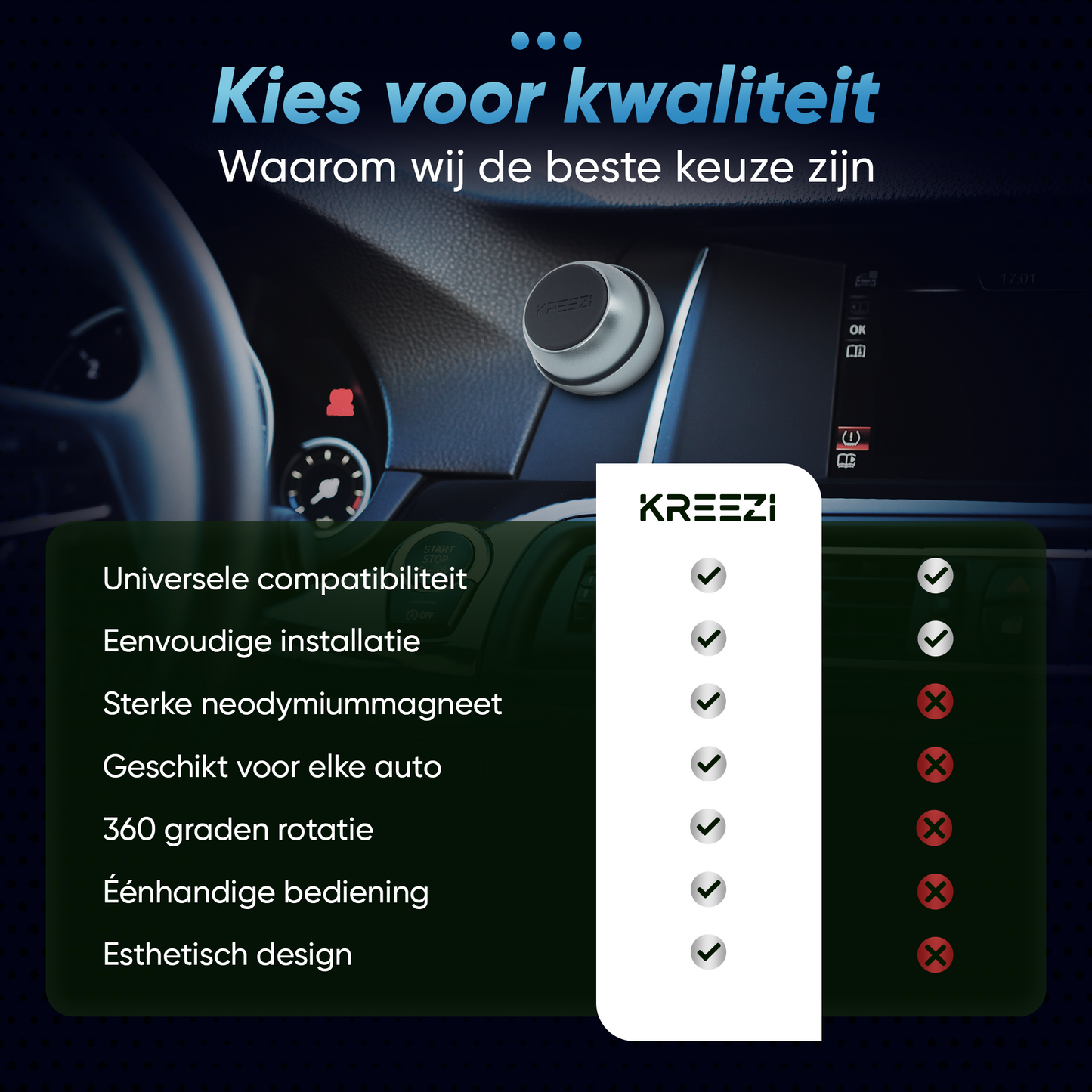 KREEZI X1 Magneet Telefoonhouder Auto - Space Grey - Autohouder - Magnetisch - GSM houder