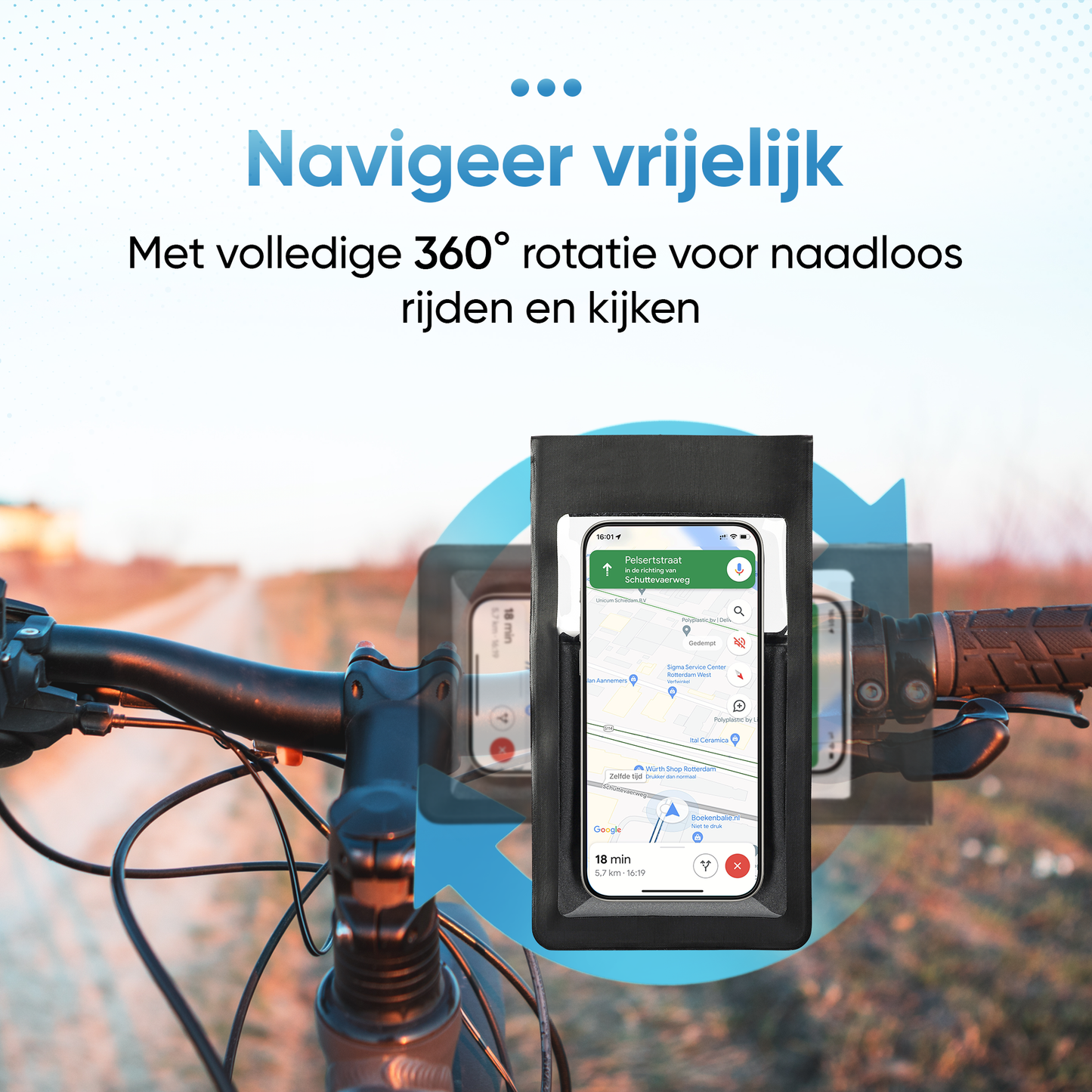 KREEZI Z1 Telefoonhouder Fiets Waterdicht Zwart - Universeel - Roteerbaar - Fietshouder - GSM houder