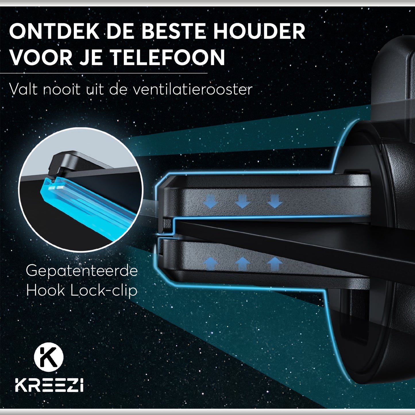 Kreezi RX4 PRO Mobiele telefoonhouder auto ventilatie rooster - Zwart - GSM - Autohouder