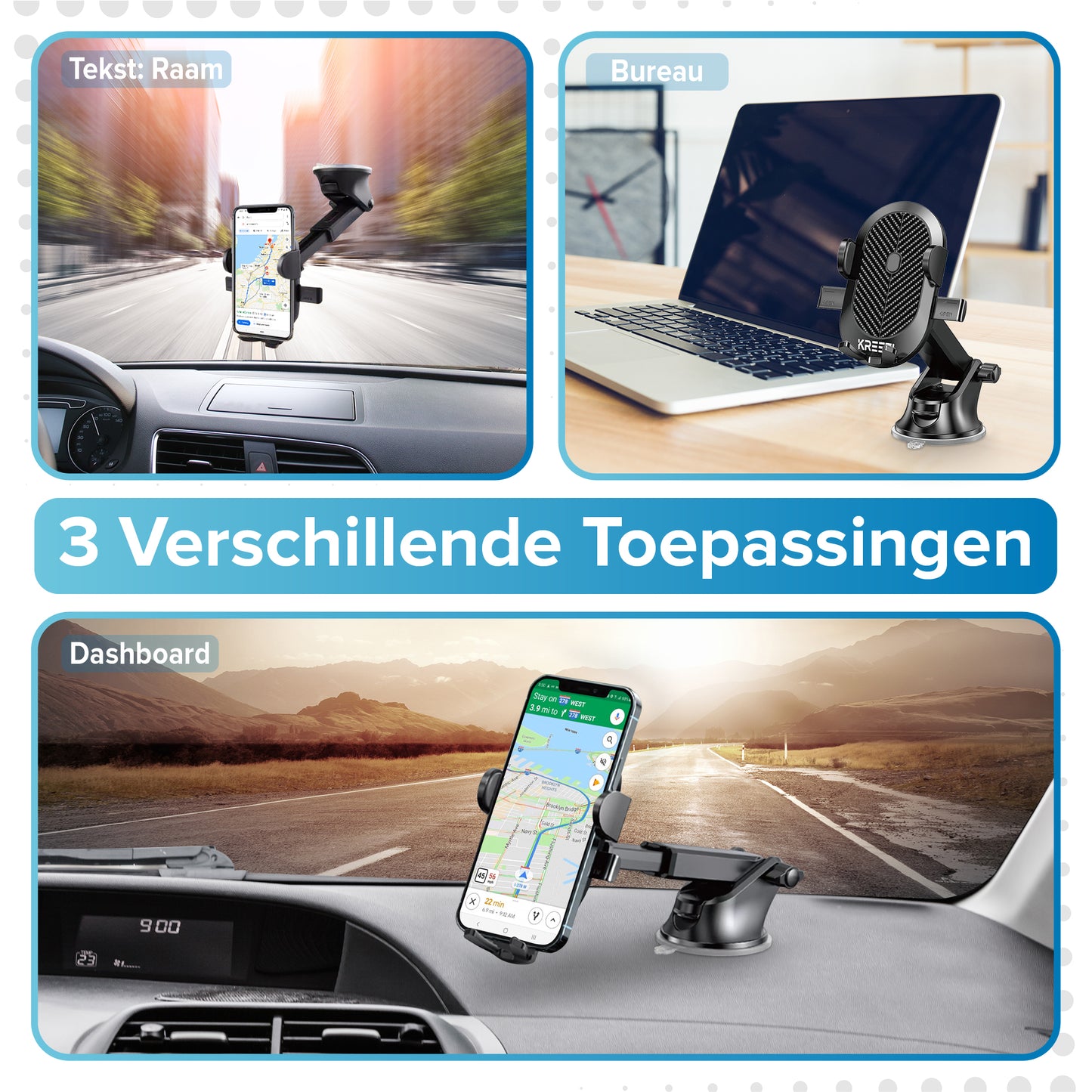 Kreezi RX11 PRO Mobiele telefoonhouder met zuignap - Zwart - Autohouder - GSM