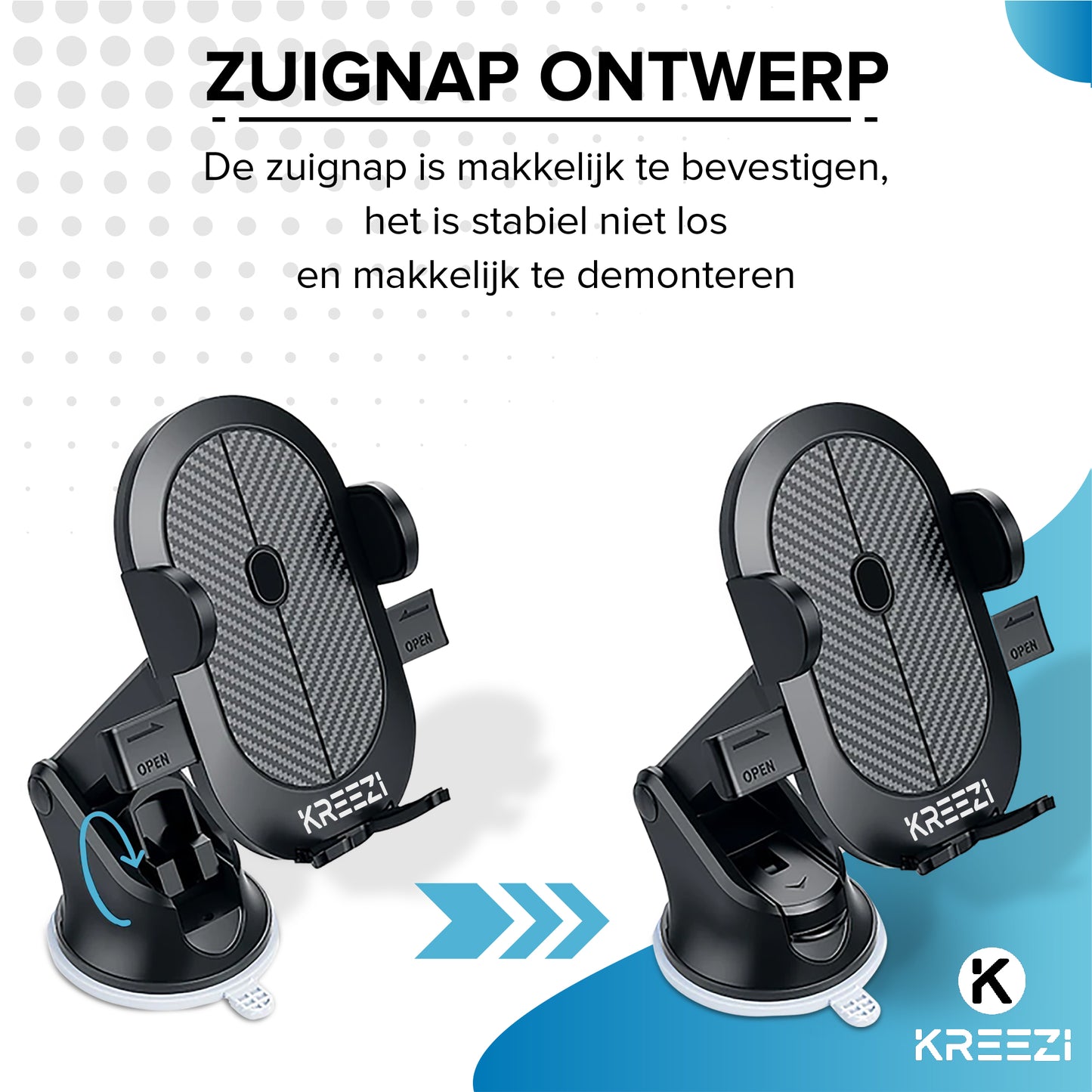 Kreezi RX11 PRO Mobiele telefoonhouder met zuignap - Zwart - Autohouder - GSM